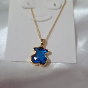 18K Gold Filled Gold and Royal  Blue  Bear Pendant Necklace